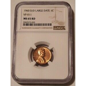 1960 D/D Lincoln Memorial Cent Large Date Rpm VP-011 MS65 RED NGC